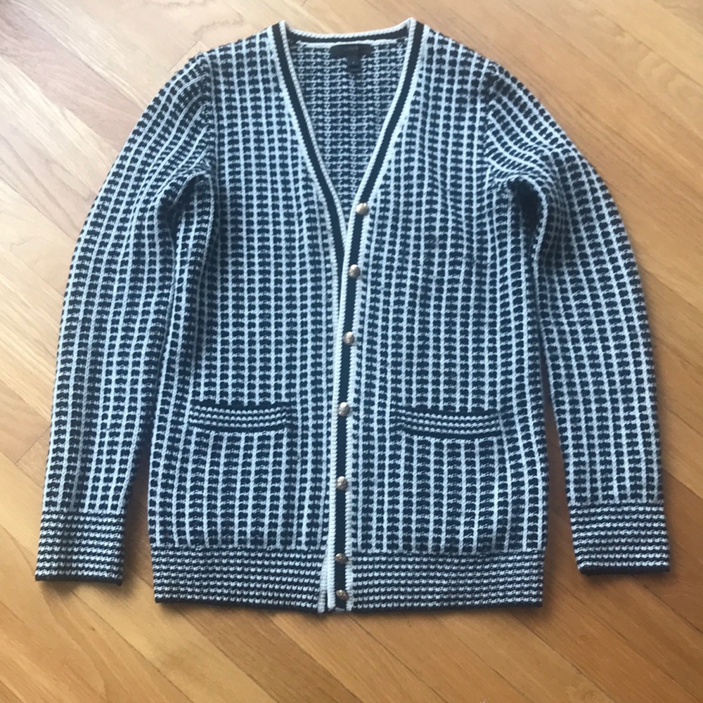 J.Crew Merino Wool black and white cardigan